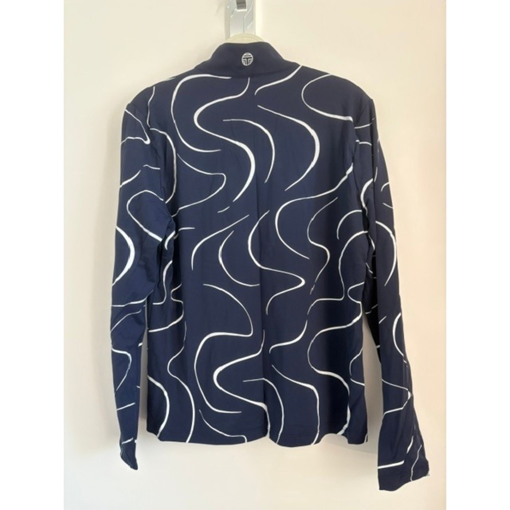 Tory Sport Navy White Swirl Print Full Zip Track‎ Jacket Mock Neck XL Womens - Picture 2 of 3